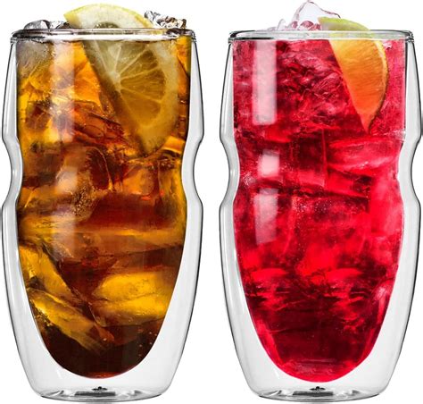 ozeri serafino double wall 16 ounce iced tea and coffee glasses set of 2 insulated drinking