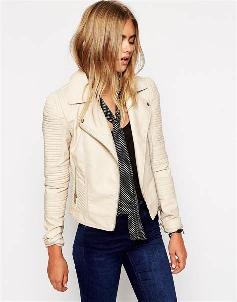 Image 1 Of Asos Biker With Structured Shoulder And Multi Stitch Leather Jacket Style Faux
