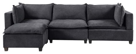 Madison Fabric Down Feather Reversible Sectional Sofa With Ottoman