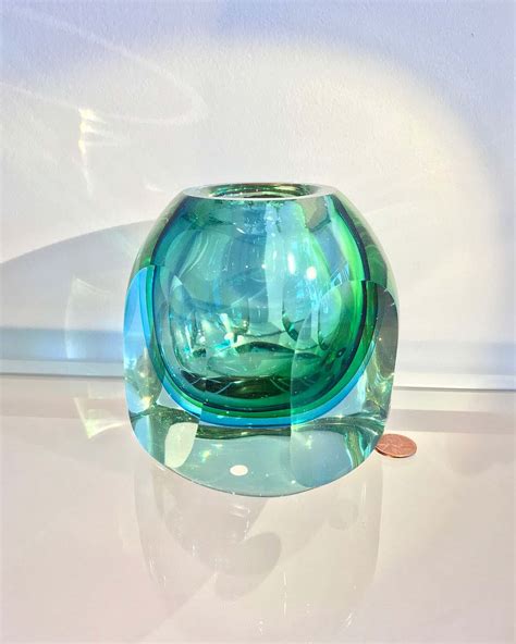8 246 Murano Green Blue Sommerso Orb Block Vase Ray New York