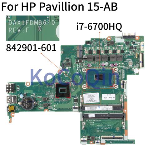 Kocoqin Laptop Motherboard For Hp Pavillion 15 Ab 15t Ab I7 6700hq