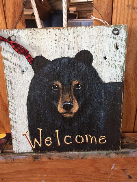 Bear Welcome Sign Rustic Signs Wood Art Paint Party