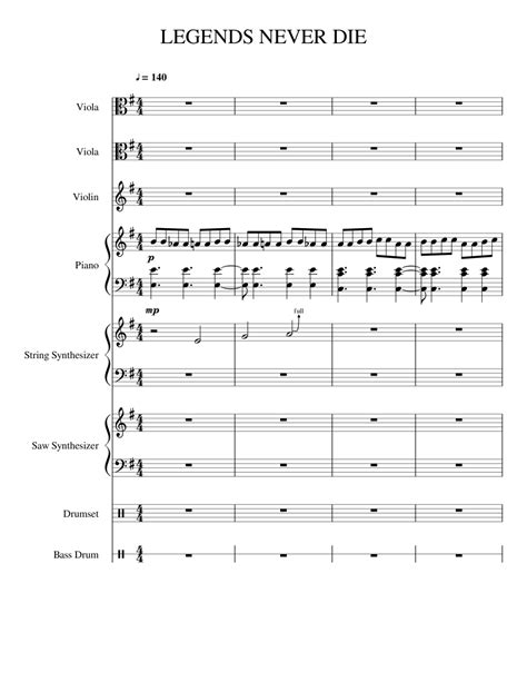 Legends Never Die Sheet Music For Piano Violin Drum Group Viola