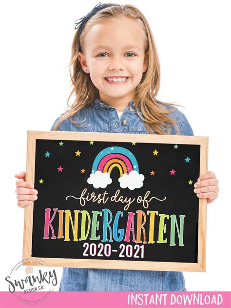 Printable First Day Of Kindergarten Sign Rainbow First Day Of Etsy