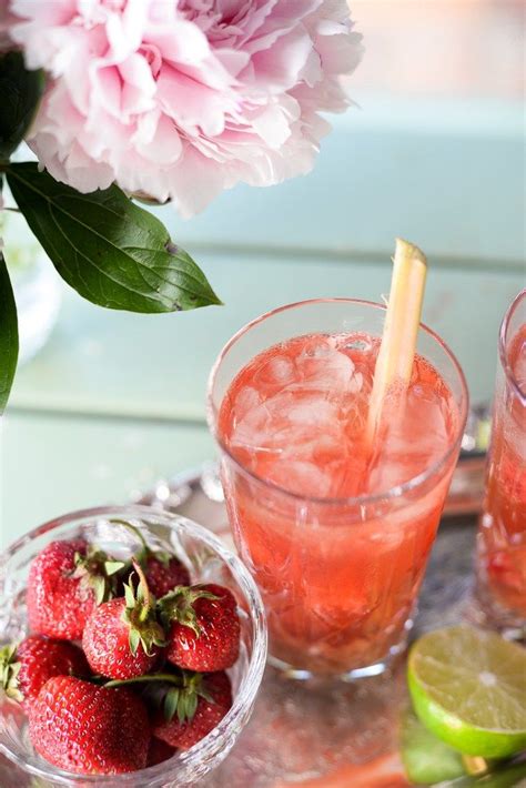 Strawberry Rhubarb Cocktail With Rhubarab Simple Syrup And Campari Rhubarb Cocktail