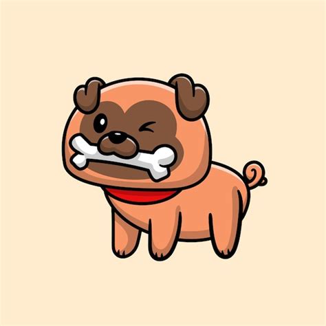 Free Vector Cute Pug Dog Eat Bone Cartoon Character