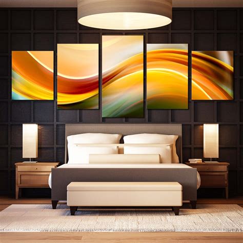 Modern Abstract Canvas Wall Art Yellow Waves Triptych Canvas Print G