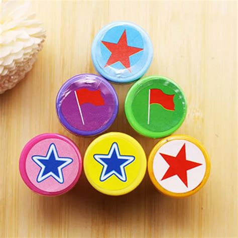 61012pcs Kids Cartoon Flag Star Stamp Children Custom Plastic Rubber