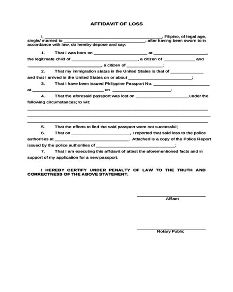 2022 Affidavit Of Loss Fillable Printable Pdf And Forms Handypdf