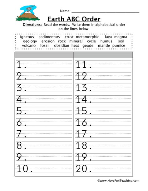 This would a great vocabulary practice! Alphabetical Order Worksheet - Earth | Have Fun Teaching