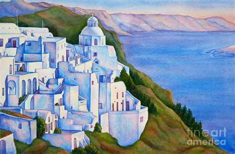 Santorini Greece Watercolor Painting By Michelle Wiarda