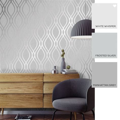 Henderson Interiors Camden Wave Wallpaper Soft Grey Silver Wallpaper