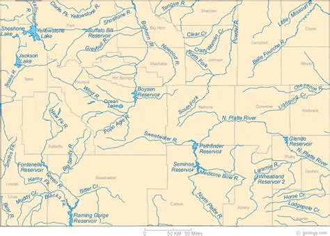 Map Of Wyoming Lakes Streams And Rivers
