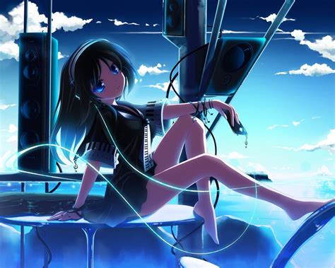 Blue Eyed Girl Listening To Music Anime Character Wallpaper Preview