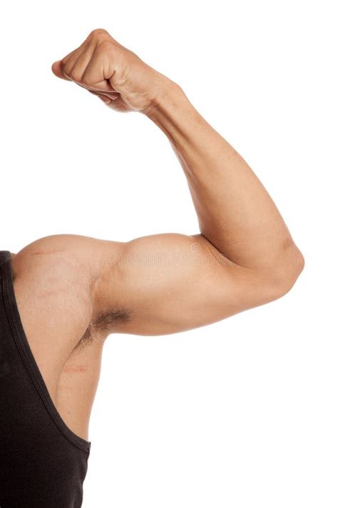 Close Up Muscular Asian Man Arm Flexing Biceps Stock Photo Image Of