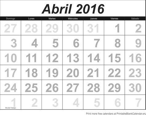Abril 2016 Calendario Para Imprimir Calendarios Para Imprimir