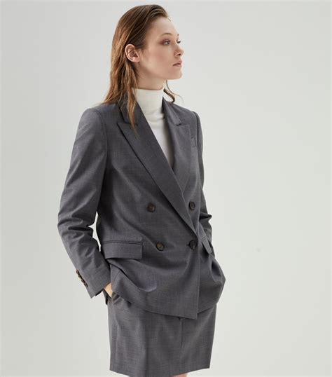 Brunello Cucinelli Grey Wool Blend Double Breasted Blazer Harrods UK