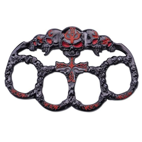 Skull Red Dark Silver Paperweight Goth Punk Knuckle Duster 3