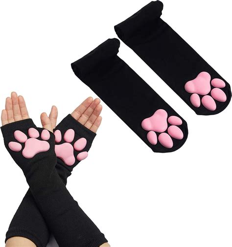 Cat Paw Thigh High Socks Golves Girls Women Cosplay Soft 3d Kitten Paw Pad Toe Beans Mittens