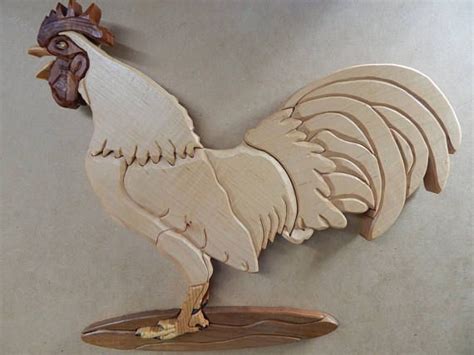 Rooster Chicken Wood Intarsia Wall Hanging Handcrafted Scroll Saw Art