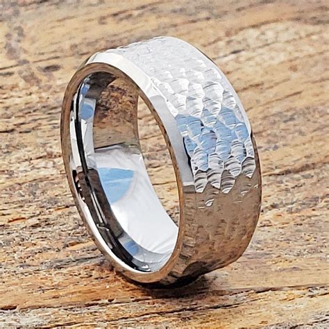 Hammered Rings Bright Silver Beveled Forever Metals