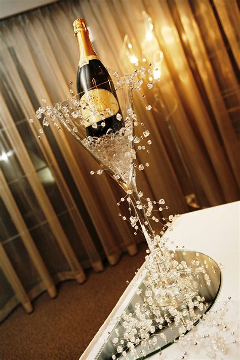 Martini Vase With Crystal Garland Champagne Centerpiece Champagne Birthday Champagne Party