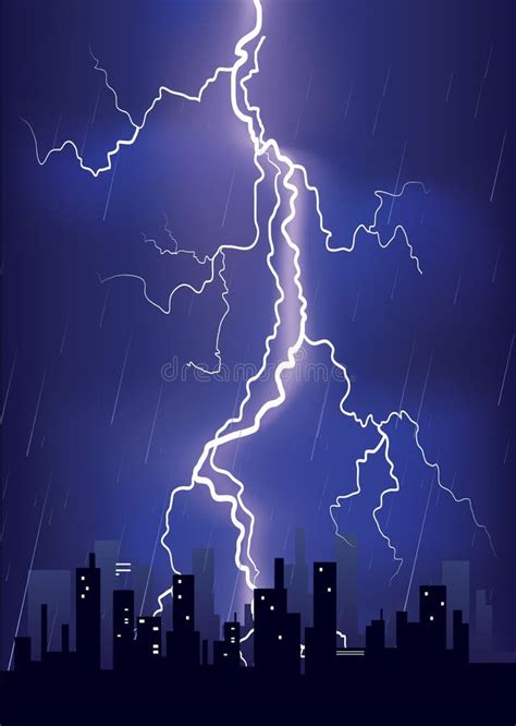 Lightning Strikes Rain Big City Stock Illustrations 3 Lightning
