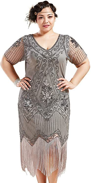 Babeyond Plus Size 1920s Art Deco Fringed Sequin Dress Flapper Gatsby Costume Dress For Women At
