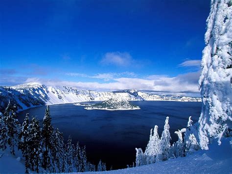 Free Download Crater Lake National Park Trees Sky Clouds Lake