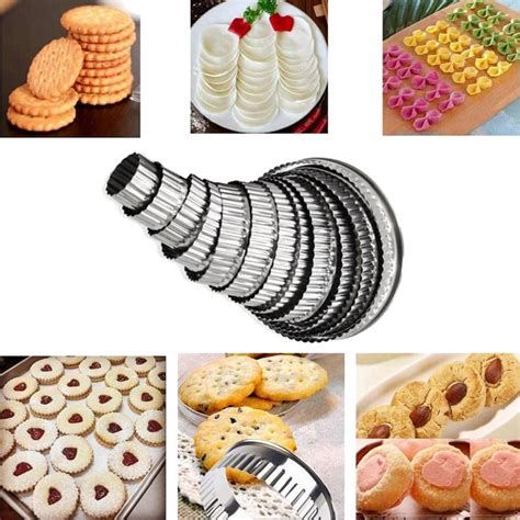10x12pcs Fluted Cookie Biscuit Cutter Set Stainless Steel Circle