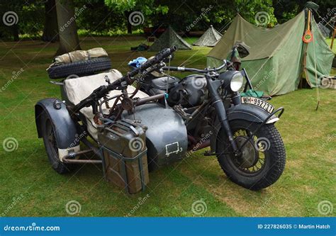 World War 2 Bmw R71 Motorcycle And Sidecar With Machine Gun Editorial