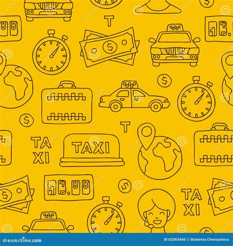 Seamless Abstract Pattern Of Taxi Icons Stock Vector Illustration Of