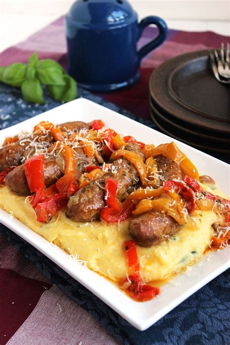 Slow Cooker Sausage And Peppers With Parmesan Basil Polenta The