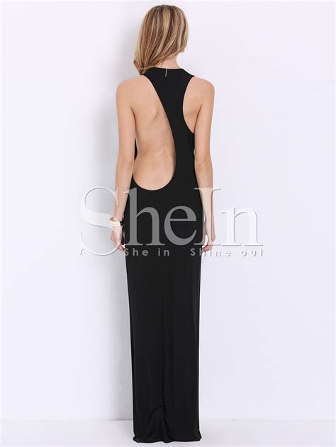 Black Sleeveless Backless Maxi Dress Sheinsheinside