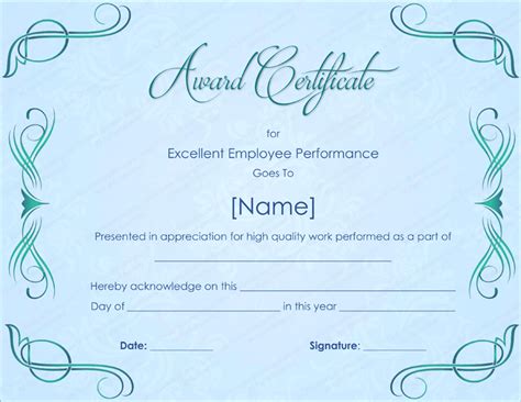 Excellent Employee Performance Award Certificate Template