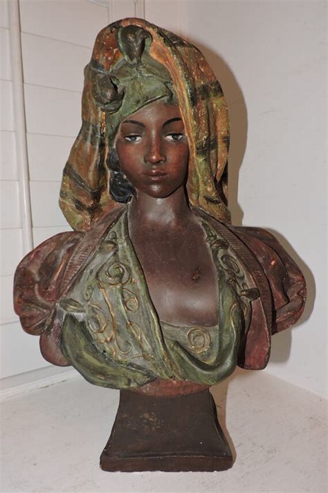 Antique Victorian Moorish Nubian Egyptian Princess Chalkware Bust