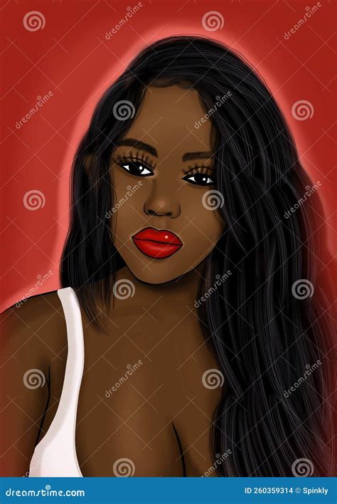 Black Woman Digital Art Drawing Illustration With Long Hair Stock Illustration Illustration Of