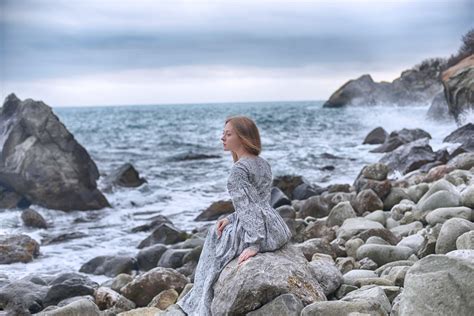Free Download Hd Wallpaper Sea Girl Pose Dress Dmitry Levykin Maria Martyanova