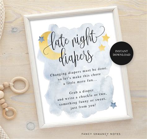 Late Night Diapers Baby Shower Activity Over The Moon Moon And Stars