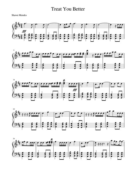Shawn Mendes Treat You Better Sheet Music For Piano Solo