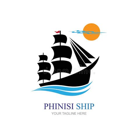 Sailing Ship Logo Pinisi Ship Vintage Blue Ship In The Sea Design