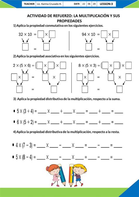 Ficha Online De Las Propiedades De La Multiplicación Para Tercer Grado