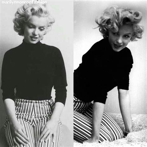 Marilyn Monroe Fashion — Black Turtleneck And Striped Trousers Marilyn
