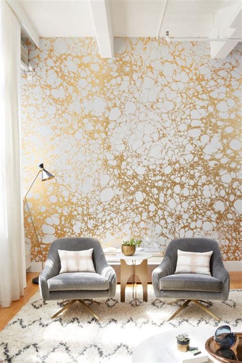 Textured Gold Wall In Neutral Contemporary Living Room