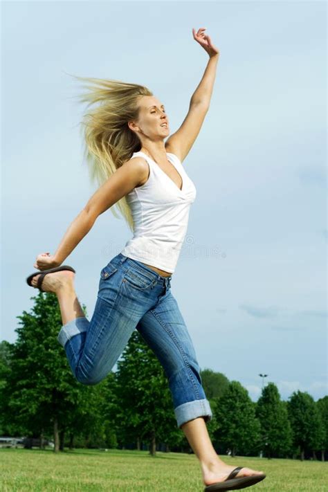 15 Blond Woman Park Jumping Free Stock Photos Stockfreeimages