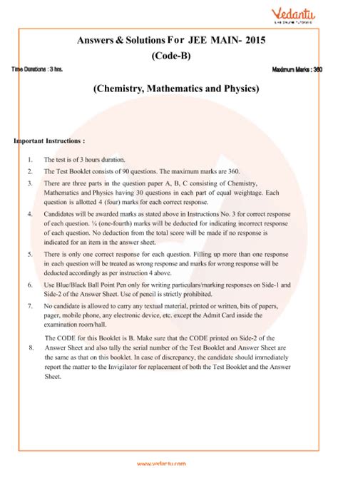 Jee main 2020 paper 08 jan shift 2 (memory based). JEE Main 2015 Set-B Question Paper with Answer Keys - Free ...