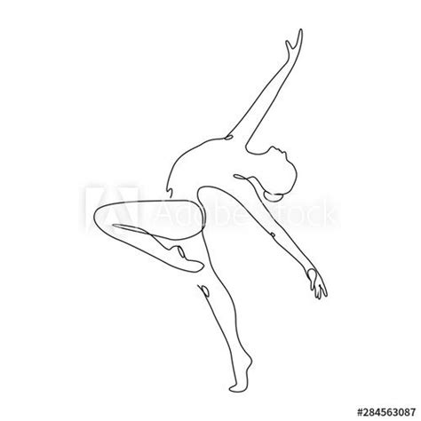 Ballerina Jumps Performing Dance One Line Drawing On White Isolated