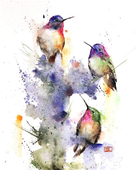 Three Hummingbird Watercolor Bird Print By Dean Crouser Etsy Bird