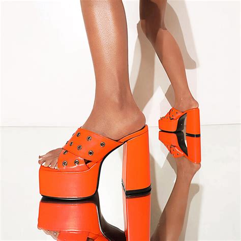 2022 summer new women s orange waterproof hollow high heeled sandals slippers