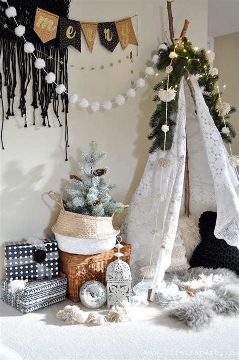 Boho Christmas Decor Decorated For Christmas With Black And White Boho